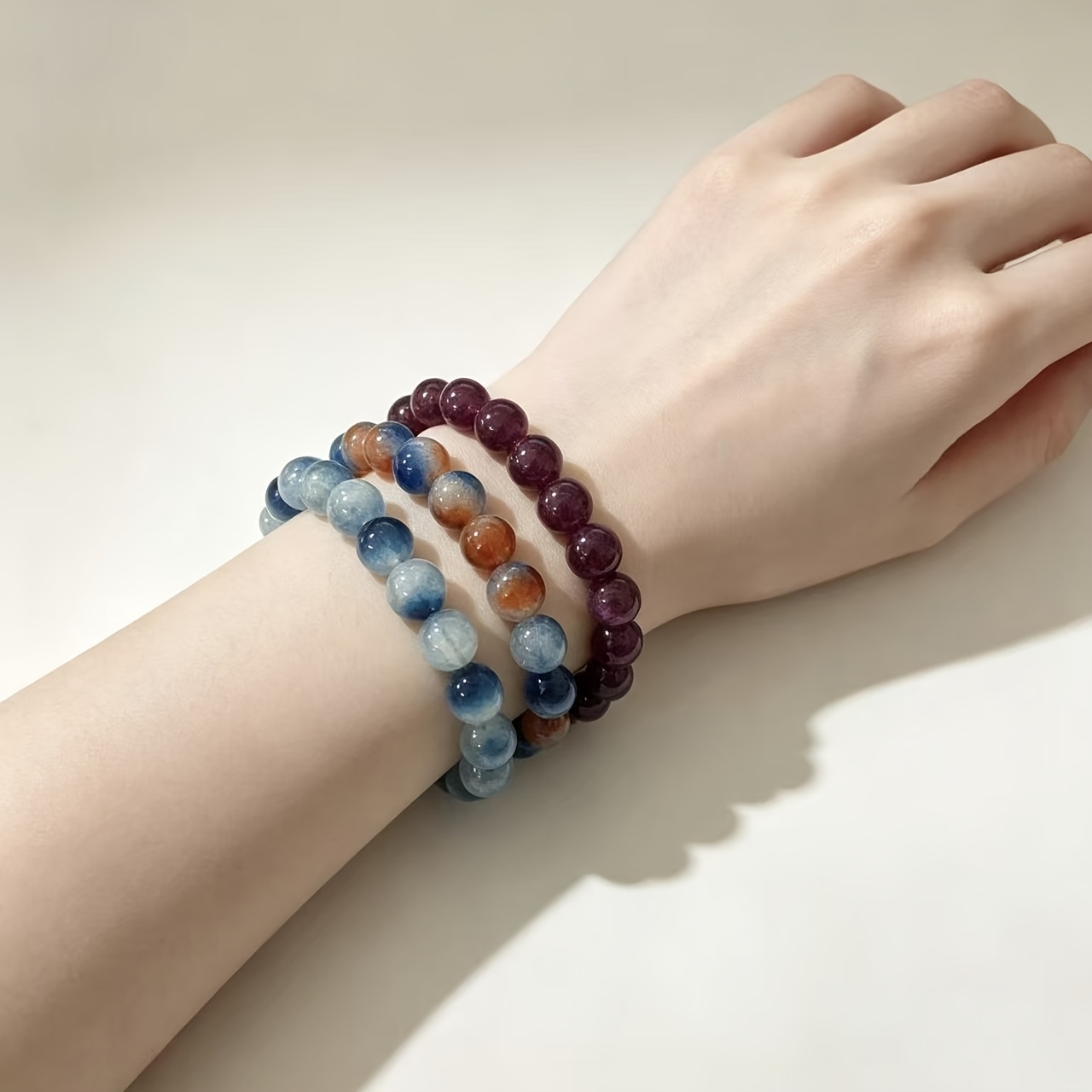 Gradient Crackle Beaded Bracelet Set of 3, Everyday Accessory